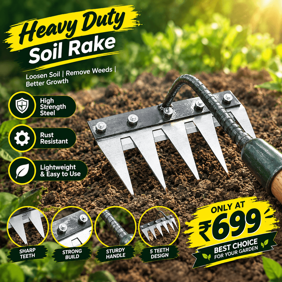 5 Teeth Carbon Steel Weeding Tool